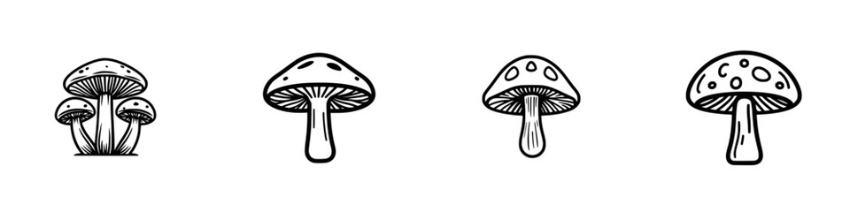 Poster - Vector illustration of various mushroom types showcasing different shapes and sizes in a minimalist design for nature-themed projects