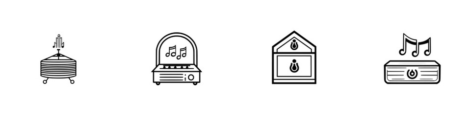 Poster - Vector illustration of various music devices showcasing vintage and modern styles with clear musical notes