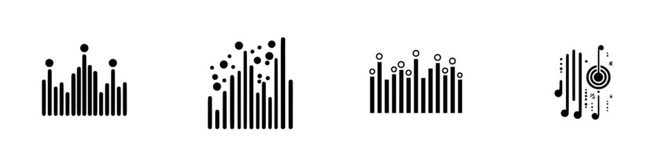 Poster - Stylish vector illustrations showcasing sound waves and musical elements in black and white design