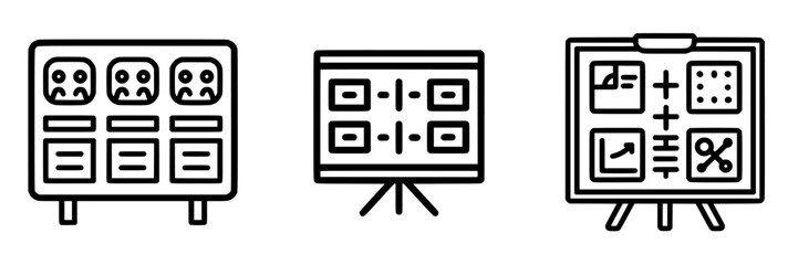 Poster - various vector illustrations of presentation boards displaying data, feedback, and visual aids for e