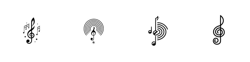 Poster - Vector illustration icon set featuring musical notes and sound waves in a minimalist style