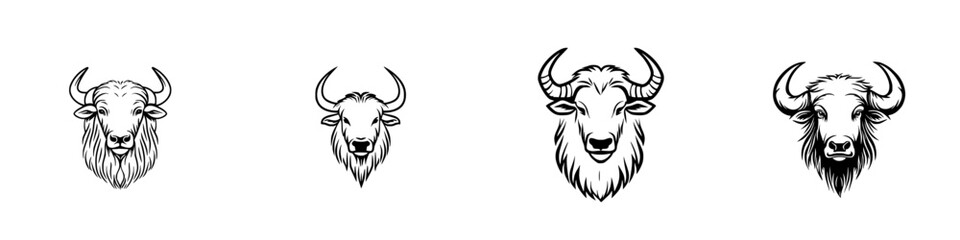 Poster - Vector illustration of diverse bull and bison heads showcasing different styles and features in a minimalist design