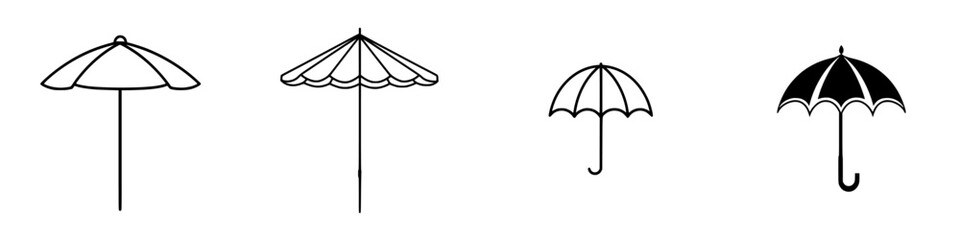 Poster - four distinct vector illustrations of umbrellas showcasing various designs and features suitable for