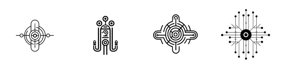 Poster - Unique vector icon collection featuring abstract designs and geometric patterns in black and white style
