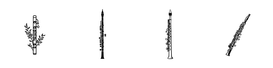 Poster - vector illustration icons of various musical instruments with floral designs in a monochrome style
