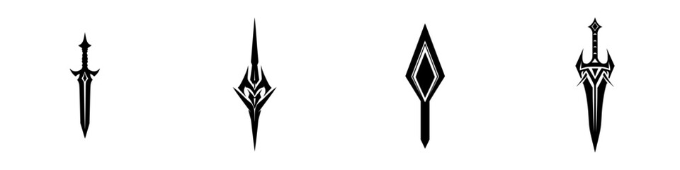 Poster - Vector illustration of various sword designs showcasing unique styles and shapes in black color