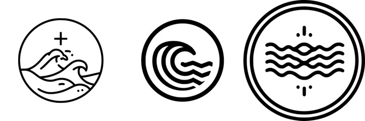 Poster - Vector illustration of ocean waves and water symbols in a minimalist design for coastal and nautical themes