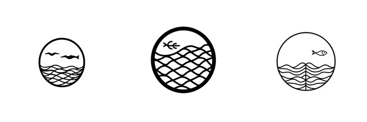 Poster - Vector illustration icons representing aquatic life, featuring fish and waves in a simplistic style suitable for various design applications