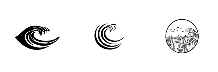 Poster - Vector illustration icons depicting stylized ocean waves in different forms, showcasing the beauty and power of water motion