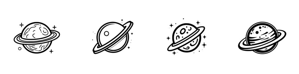 Poster - different styles of planet icons illustrating various celestial bodies in outer space