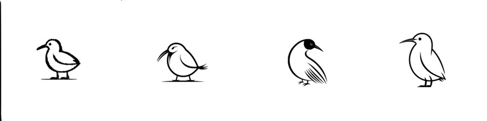 Poster - Vector illustration of various bird shapes in minimalist design showcasing diverse avian features