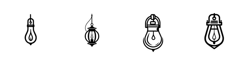 Poster - Collection of vector illustrations featuring various lamp designs with different styles and shapes