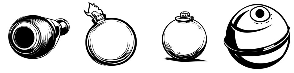 Poster - vector illustration icons of various bomb designs showcasing different shapes and styles in a minima
