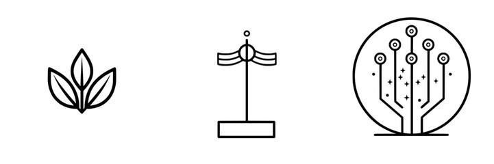Poster - Vector illustration icons representing nature, balance, and technology merging harmoniously in a minimalist design