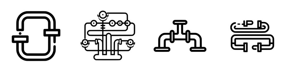 Poster - Vector illustration of piping icons demonstrating different pipe configurations and connections in a clean, simplified style