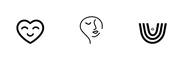 Poster - vector illustration icons depicting a heart, a face, and abstract line art, suitable for various cre