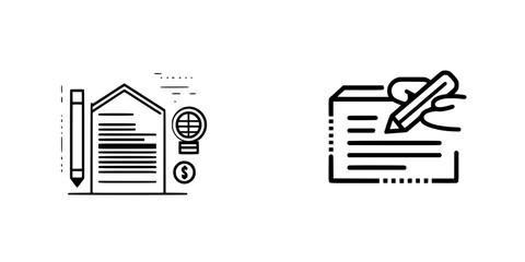 Poster - Vector illustration of a house with financial symbols and a hand writing on a document