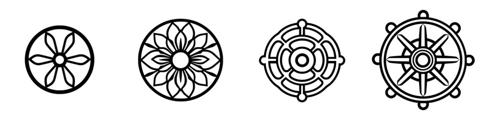 Poster - Vector illustration of decorative circular symbols showcasing intricate designs with floral and geometric patterns in black outline style