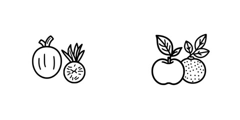 Poster - Vector illustration of assorted fruits including pineapple, apple, and orange icons on a clean background