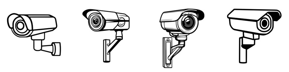 Poster - monitor security with vector illustration icons of diverse camera designs for surveillance applicati