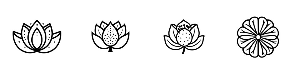 Poster - Elegant vector icons of various lotus flowers and floral designs suitable for creative projects and branding