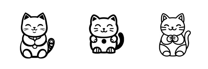 Poster - Cute vector illustration of three playful cat characters, showcasing joyful expressions and unique designs in a minimalist style