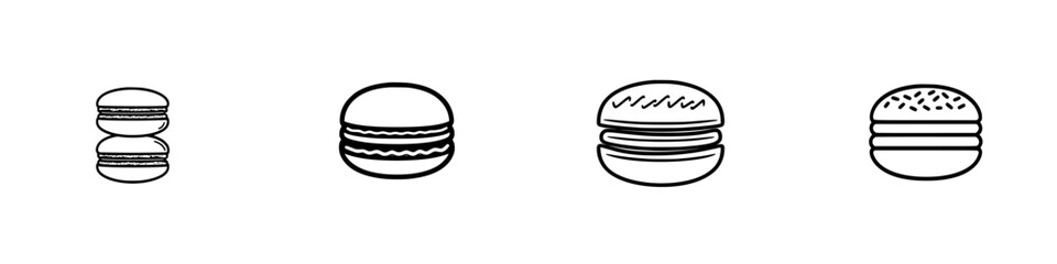 Poster - Delicious vector illustration of various types of macarons and burgers displayed on a simple white background