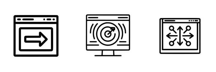 Poster - vector illustration icons representing navigation, target focus, and data flow in digital environmen