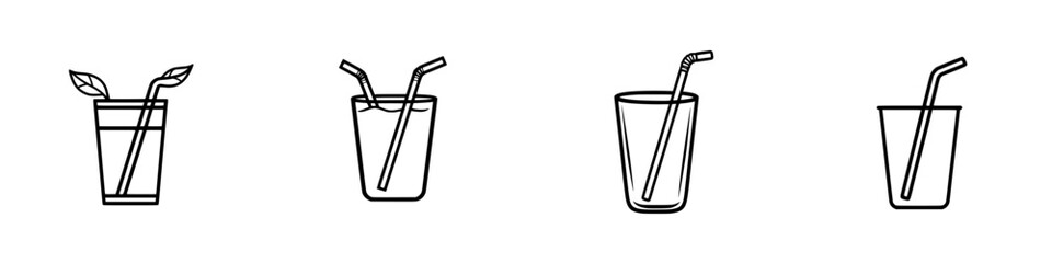 Poster - vector illustration of various drink icons depicting refreshing beverages with straws and garnishes 