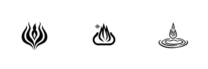 Poster - Vector illustration icons depicting elemental symbols for fire, water, and earth representing natural elements in a minimalist design