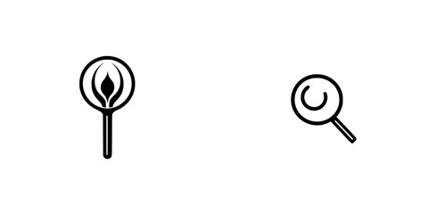 Poster - Minimalist vector illustration icons of a magnifying glass and a flame symbolizing inquiry and passion in design
