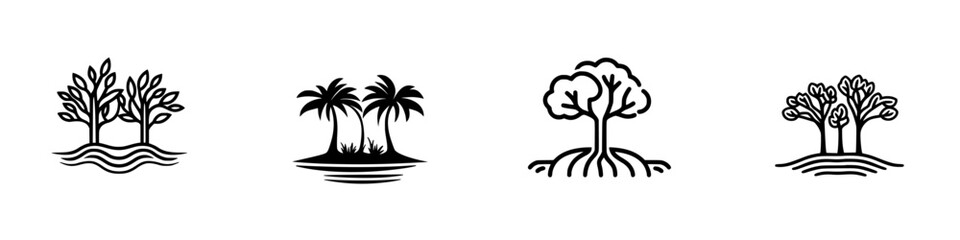 Poster - Vector illustration icons of various trees and plants representing nature and serenity in a minimalist design suitable for eco-friendly themes