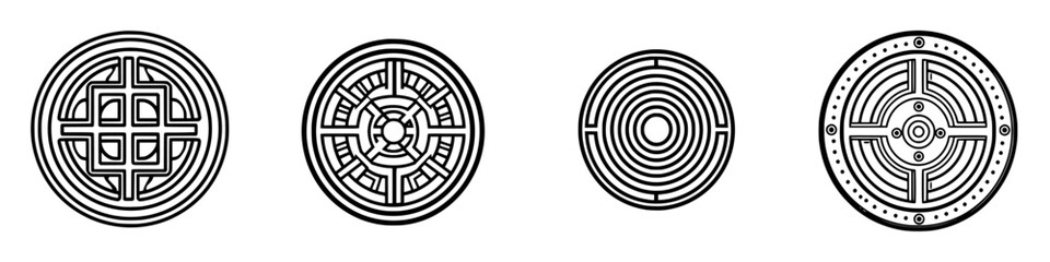 Poster - vector illustration icons featuring intricate geometric patterns and designs in a minimalist style s