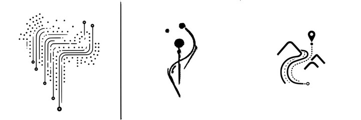 Poster - Vector illustration icons depicting abstract lines, pathways, and dots representing movement and navigation