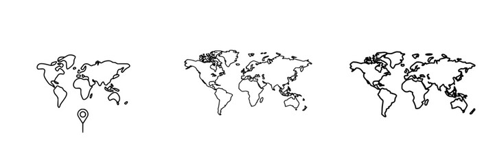 Poster - World map outline illustration with location pin and emphasis on global geography