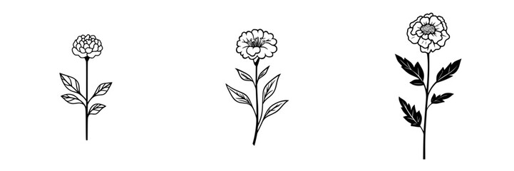 Poster - Vector illustration icon of three distinct flowers with stems and leaves in a minimalist style