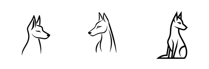 Poster - Vector illustration of three distinct dog profile icons showcasing different artistic styles and poses for design purposes