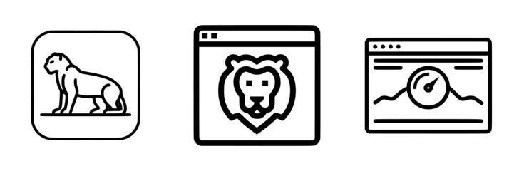 Poster - vector illustration icons featuring a dog, lion, and performance graph in simple line art style