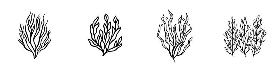 Poster - Creative vector illustration of various plant-like forms in minimalist design showcasing nature's beauty and diversity