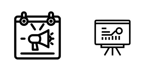 Poster - Vector illustration of a calendar with a megaphone and a presentation board displaying a growth chart