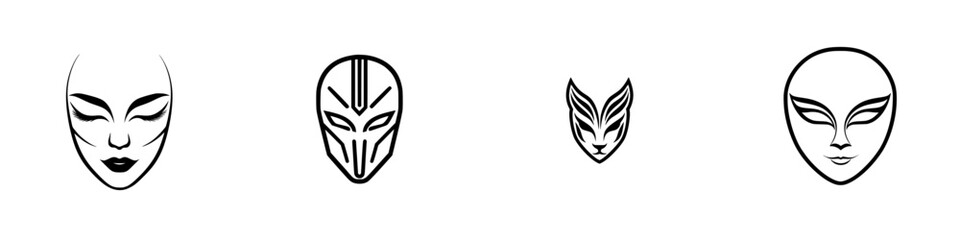 Poster - Vector illustration featuring four distinct alien face designs with varying expressions and styles