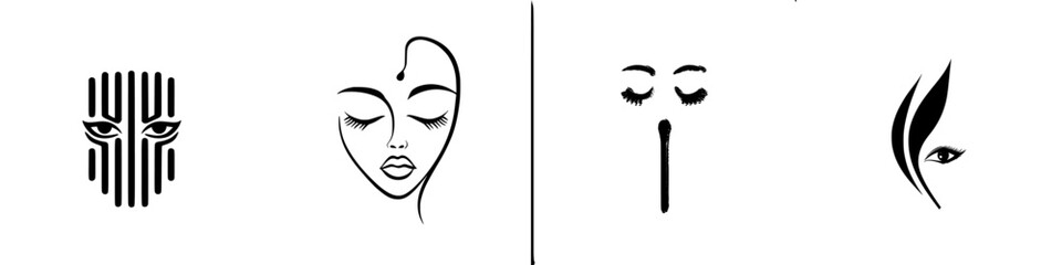 Poster - Creative vector illustration of diverse facial features showcasing unique artistic expressions and styles in black and white