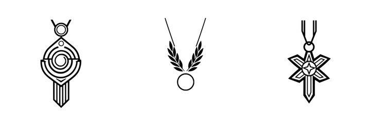 Poster - Vector illustration of three unique pendant designs featuring geometric shapes, circular elements, and ornamental motifs