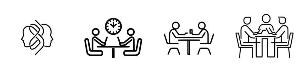 Poster - Vector illustration icons depicting collaboration, brainstorming, teamwork, and discussion in a professional setting