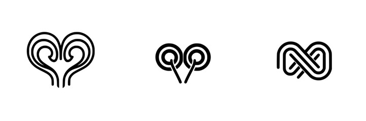 Poster - Unique vector icons representing heart shapes, intertwined elements, and continuous lines in a minimalist style