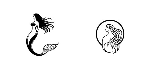 Poster - Elegant vector illustrations of a mermaid and a woman's silhouette, showcasing beauty and grace in a minimalist style