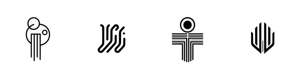 Poster - Vector illustration of various abstract geometric icons showcasing minimalistic design elements in monochrome