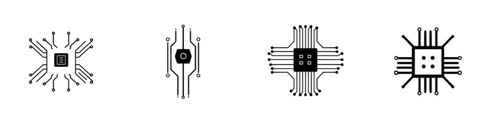 Poster - Vector illustration of various microchip designs showcasing unique circuit patterns and components for technology and innovation