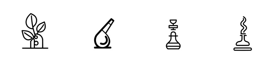 Poster - Vector illustration icons representing plants, laboratory equipment, and smoking apparatus in a minimalist design style