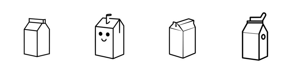 Poster - Set of vector illustrations featuring different styles of milk cartons in a minimalistic design suitable for various graphic uses